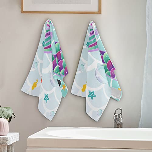 Kenadvi Vintage Mermaid Hand Towels For Bathroom,Turquoise Purple Mermaid Tail Towels 16"X28" Ultra Soft Absorbent Blue Mermaid Scales Bathroom Hand Towel For Face,Gym,Tea,Kitchen Dish Towel Set Of 2 #TOP2