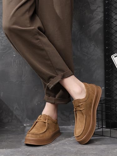 Santimon Men's Suede Leather Lace Up Platform Oxfords Moc Toe Casual Derby Shoes Classic Work Office Business Dress Shoes3