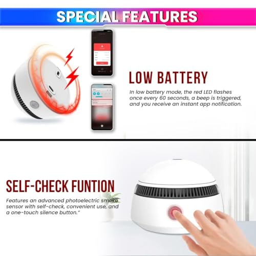 Image of amiciSmart WiFi Smoke Detector with Photoelectric Sensor | SmartLife App Fire Alarm Sensor | 85dB Loud Alert | Battery Operated | 10-Year Life | Remote Monitoring & Test Function