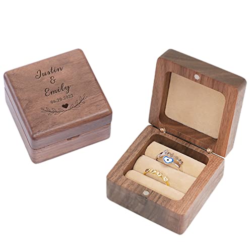 Personalized Engagement Ring Box for Proposal, Handmade Custom Engraved Square Proposal Ring Box Small Wooden Box for Crafts for Wedding, Ceremony