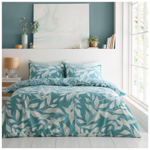 GC GAVENO CAVAILIA Botanical Leaf Teal Bedding Set - Reversible Floral King Size Duvet Cover Sets - Breathable Botanical Green Quilt Set With Pillowcases