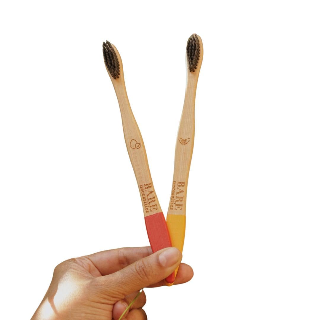 Bare Necessities Biodegradable Bamboo Toothbrush with Compostable Handle | BPA-Free Soft Charcoal Bristles | Anti-Fungal Coating | Pack of 2 Multi Color-picture-15