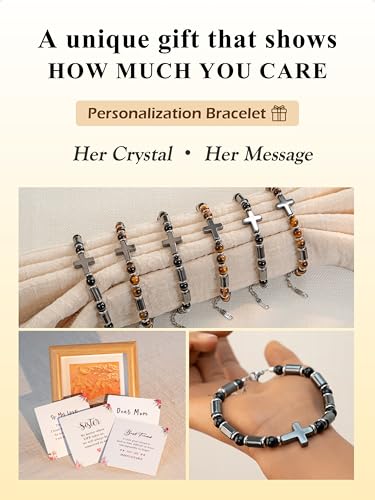 SENLLY Edgy Natural Stone Bracelet, Meaningful Gift for Women Crafted with Hematite Cross, Sleek Boyish Style Jewelry, Adjustable for Mom Daughter Sister Wife Friend - image 2