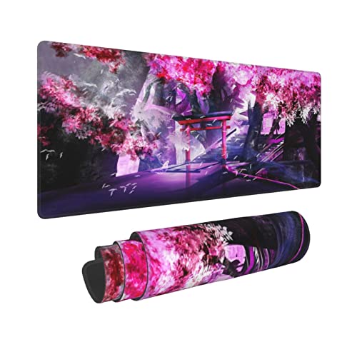 Cherry Blossom Sakura Gaming Mouse Pad 31.5×11.8inch with Stitched Edges Extended Waterproof Desk Pads Non-Slip Rubber Base Large Keyboard Mat Computer Gaming Mousepad for Work/Office/Home (Five)