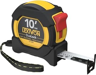 LEXIVON 10Ft/3m DuaLock Tape Measure | 3/4-Inch Wide Blade with Nylon Coating, Matte Finish White & Yellow Dual Sided Rule Print | Ft/Inch/Fractions/Metric (LX-200)