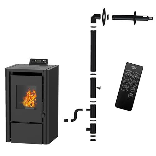 Poêle à granulés étanche Anita 7,6 kW Noir Sannover + Kit d’installation...