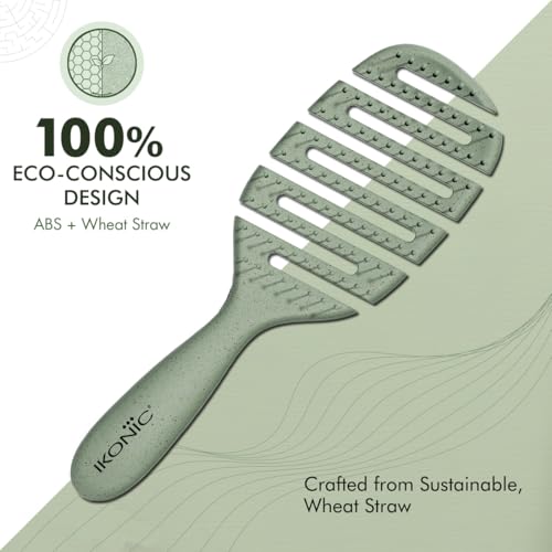 Image of IKONIC Me Flexible Paddle Hair Brush IKM-2509 Eco Conscious, Flexible Head Detangling Brush, Zero Breakage, Anti Frizz Ion Bristles, Wet Dry Use, Smooth Tangle Free Shiny Hair - Jade Green