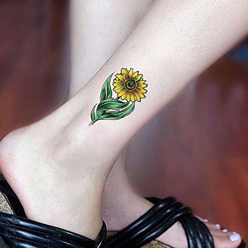SanerLian Set of 5 Waterproof Temporary Fake Tattoo Stickers Yellow Sunflowers Plant Green