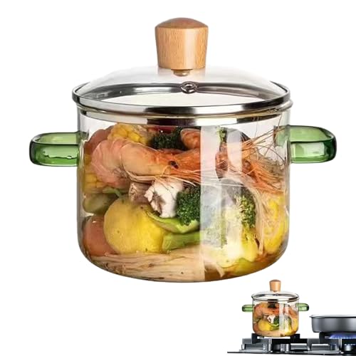 Olla De Vidrio,1600 ml Transparente de Calentamiento Rápido para Cocción a Fuego Lento | Cazuelas de Vidrio para Encimera | Para Cocina, Salsa, Sopa, Pasta Y Infusión De Té
