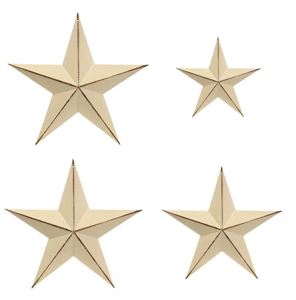 HAPPY DEALS ~ Metal Barn Star Set | 4 PC | 12, 8, 5.5, 3.5 inch | Aged Cream Color