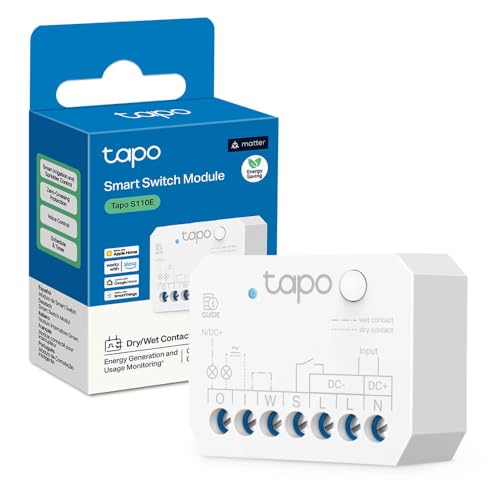 Tapo S110E - Interrupteur de relais intelligent Wi-Fi et Bluetooth, contact sec/humide, 1 canal, 10 A, interrupteur d'éclairage, ouvre-porte de garage, détection d'énergie, Alexa & Google, Home Kit