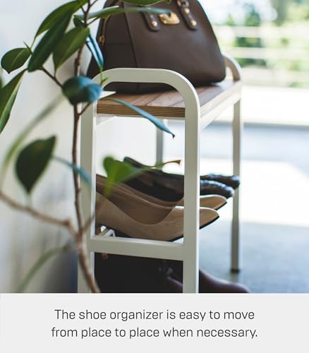 Image of Yamazaki 4787 Easy Standing Bench Shoe Rack, White, Approx. W 18.9 x D 7.5 x H 18.1 inches (48 x 19 x 46 cm), Tower, Entrance Bench, Shoe Rack with Handle