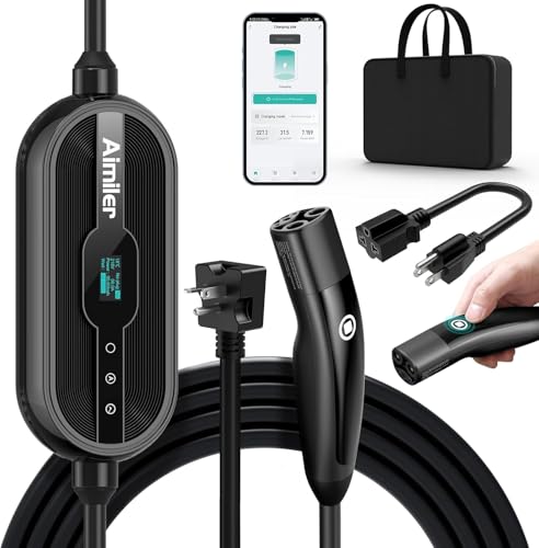 AIMILER Level 1/2 Tesla Charger 16A 25ft Cable ETL Certified 240V NEMA 6-20P Plug & 110V 5-15P Adapter Cable Portable Electric Car EV Charger for Tesla Models Y/X/3/S or Other Nacs EVs (Black)