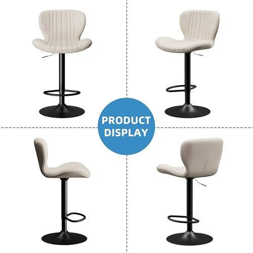 Image of Shintenchi Bar Stools Set of 2 Modern Swivel Bar Chairs, Counter Height Faux Leather Metal Barstools, Upholstered Island Chairs with Back and Footrest, Beige