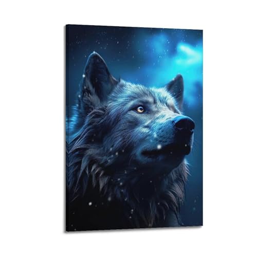 Loup au clair de lune 2 impression sur toile GEAD tableau 40x60