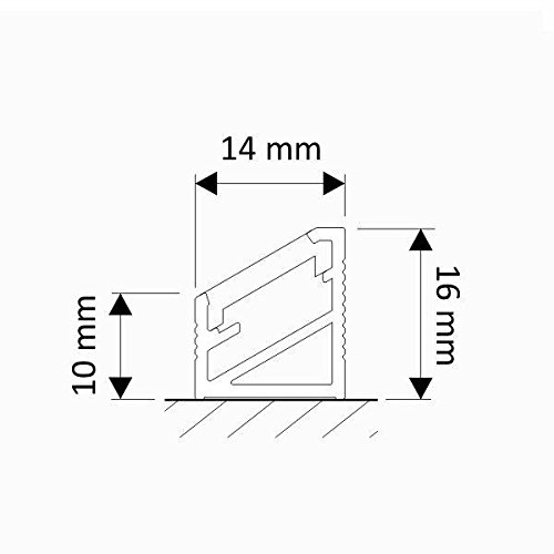 DL1614 - Perfil angular de aluminio 6063, 10 m, 5 barras de 2 m, para tiras LED, con cubierta transparente, tapas y grapas de montaje incluidas.