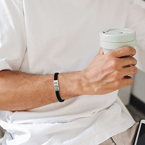 Leather Bracelet For Men, Adjustable Mens Leather Bracelet With Stainless Steel Magnetic Clasp Mens Braided Lether Bracelets For Mens Bracelet Black Leather A Initial Bracelet Jewelry Gifts For Men #TOP2