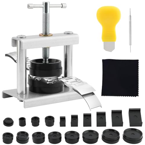 Ragyzity Watch Press Tool Set, Watch Press Set Back Case Closer with 18 Molds, Watch Battery Replacement Watch Opener Remover, Suitable for Watch Repair Kits with 16 to 50mm Circular Dials