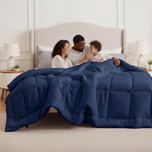 Image of Bedsure Comforter Duvet Insert - Quilted Comforters Oversize Queen, All Season Duvet, GentleSoft Down Alternative Bedding, with 8 Tabs, Gifts for Women /Men, Navy Blue, Oversize Queen 98 x 98 Inches