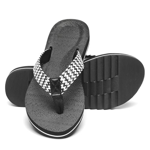 Qzize Women's Flip-Flops Comfort Beach Arch Support Sandals Fashion Yoga Mat Thong Slipper for Outdoor Black 8.5 Female