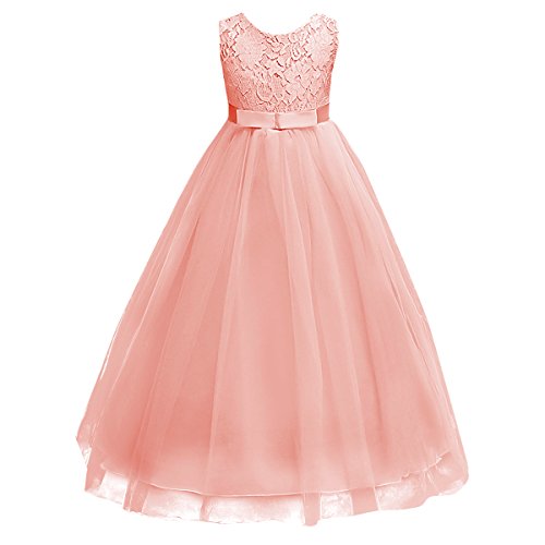 IBTOM CASTLE Enfant Fille Robe Cérémonie Tutu Princesse Dentelle Robe du0092Eté Longue pour Soirée Mariage Demoiselle d'honneur Baptême Anniversaire Fête Photographie Cocktail Rose 4 Ans