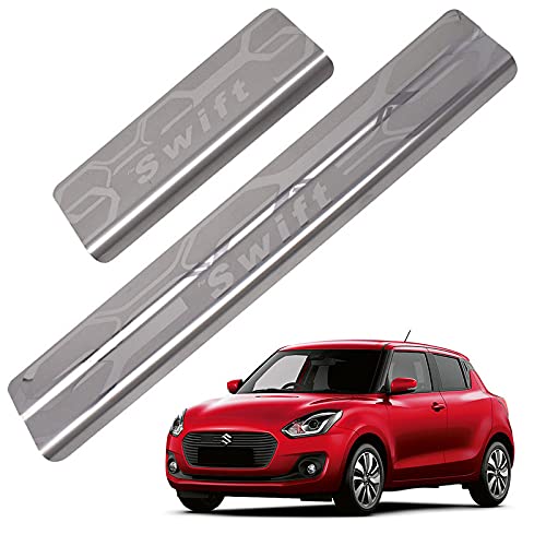 Image of GFX Car Door Sill Guard - Stainless Steel, Protects Painted Edges from Scuffs or Scratches Compatible with Swift Set of 4Pcs (After-Market) Model - 2018 Onwards
