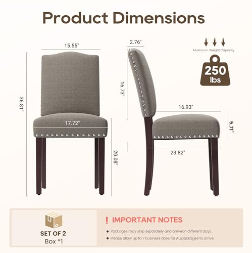 Image of Upholstered Dining Chairs Set of 2 with Thickened Seat Cushion, Wooden Mid-Century Modern Fabric Farmhouse Kitchen Chairs for Dining Room Living /Restaurant /Reading Room
