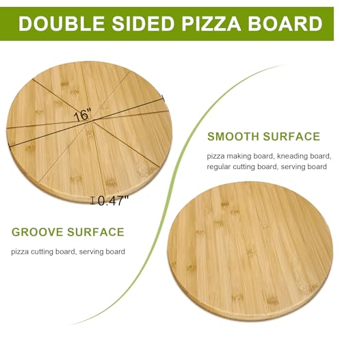 Tabla redonda para cortar pizza de bambú 16 pulgadas miniatura 2
