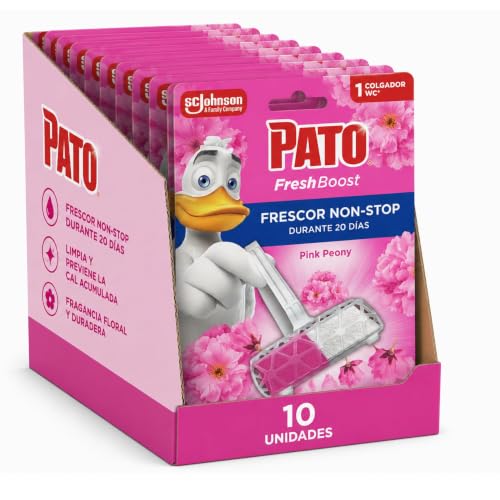 Pato Fresh Boost Colgador WC Floral Pink Peony, Limpia, Refresca y Perfuma el Inodoro, Frescor Intenso, Pack 10 Colgadores