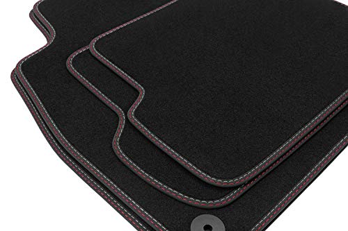 teileplus24 BDV580 Alfombrillas de Terciopelo con Doble Costura para Seat Leon 2 1P 2005-2012, Costura:Rojo Plata