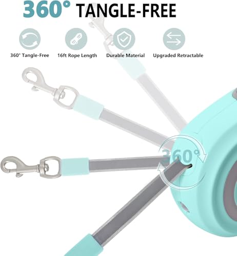 Image of Luminous Retractable Dog Leash with Front Safety Led Light - 3M /10ft 360Tangle-Free Training Leash for Ultimum Freedom with Anti Slip Handle Dogs & Cats -Green