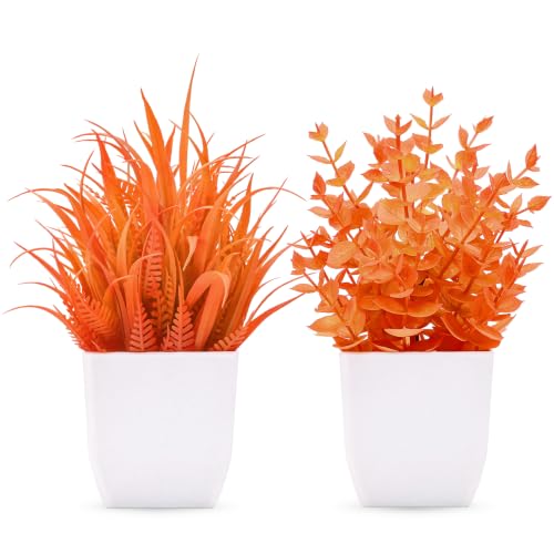 Der Rose 2 Pack Fake Plants Orange Mini Plants for Fall Home Decor