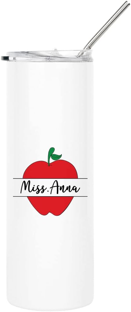Andaz Press Personalized Teacher Tumbler with Lid and Straw - 20 oz Skinny Insulated Tumbler For Women, Teacher Appreciation Gift
