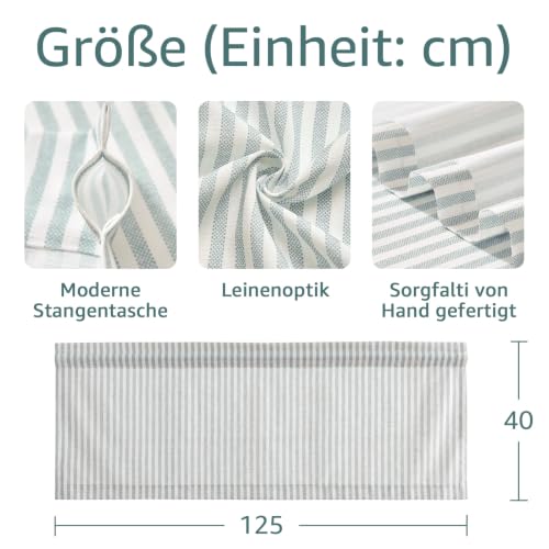 TOPICK Scheibengardinen Streifen Bistrogardine 1Stück H40xB125 Weiß Blau – Ansicht 5