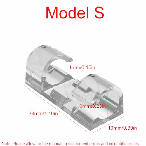 Juego de 40 clips claros autoadhesivos para cable, modelo S, para sostener cables bajo escritorio, pared o auto miniatura 2