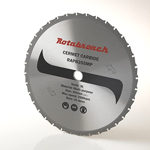 Rotabroach Chop Saw Blade for Multi-Purpose - RAPB355MP Metal Cutting Cermet Tipped Blade for Circular Saws