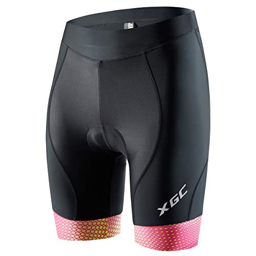 Women's Cycling Shorts Bike Shorts and Cycling Underwear with High-Elasticity and Highly Breathable 4D Padded (Pink_Yellow, XL)