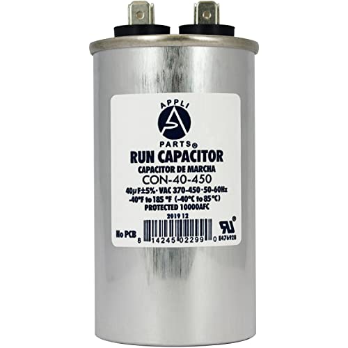 AP APPLI PARTS Run Capacitor for ac 40 Mfd uF (microfarads) 370 VAC or 450 VAC CBB65 Round Universal fit for hvac and other applications 4 in High 2 in Wide CON-40-450