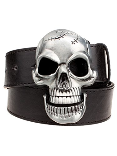 Fashion Men Skull Head Leather Buckle Belt Waist Band Jeans Decorative Punk Belt Black