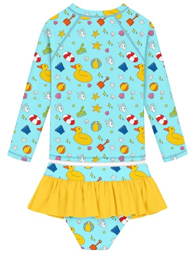 Image of Girls Swimsuit Rash Guard Set Long Sleeve Swimwear UPF 50 Swim Shirts SPF Two Peice Bating Suits Toddler Kid Teen 2T-12Y