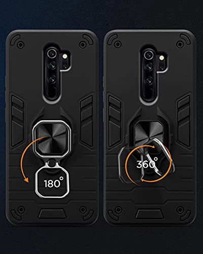 Image of Pikkme D5 Tough Armor Bumper Back Cover Case for Redmi Note 8 Pro |Ring Holder & Kickstand in-Built (Black)
