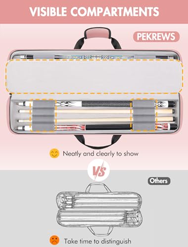 PEKREWS Pool Cue Case 4x4, Pool Stick Case for Women Soft Padded Billiard Cue Carrying Case with Multiple Pockets Holds 4 Butts 4 Shafts, Cue Stick Bag with Backpack Straps, Pink