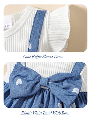 12 Month Girl Clothes Baby Newborn Girl Clothes Infant Dress Summer Outfit Ruffle Short Sleeveless Romper Onesie Baby Girl's Clothing Headband Hat Gift Shirt Top 3Pcs White Denim Blue Ovrall Dress #TOP2