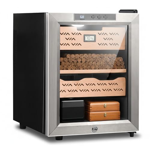 Epress 250 Count Electric Cigar Humidor Cabinet Thermoelectric Cigar Cooler with Spanish Cedar Interior Digital Hygrometer Humidity Tray Lock UV-Resistant Glass Door
