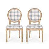 Christopher Knight Home Phinnaeus Dining Chair Set, Set of 2, Fabric, Dark Blue Plaid + Natural