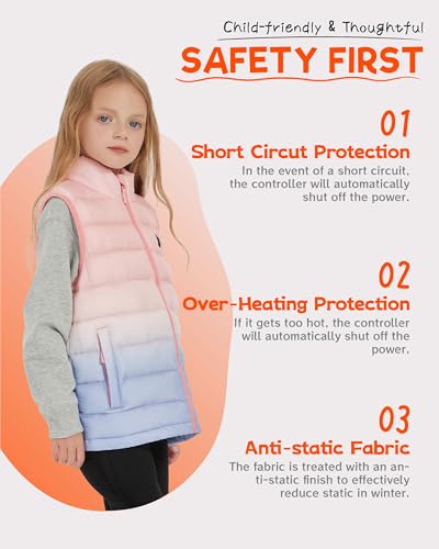 Kids' Puffer Heated Vest, Electric Heating Vest for Kids with 5V Battery Pack3