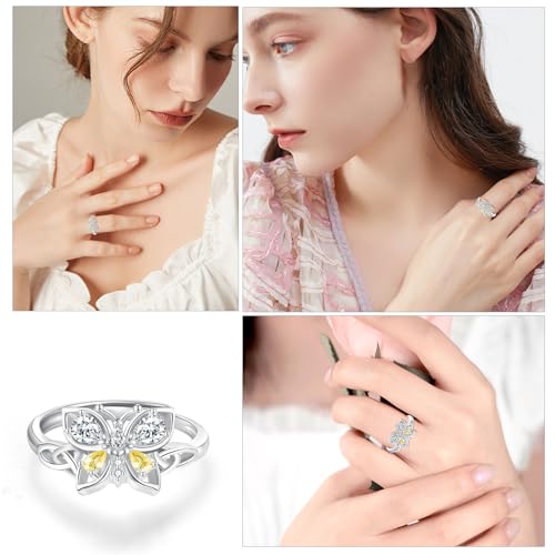 Butterfly Rings 925 Sterling Silver with Celtic Knot Adjustable Band Butterfly Ring Sparkling Cubic Zirconia Jewelry Promise Wedding Butterfly Jewelry Gifts for Women Wife Mother Friends4
