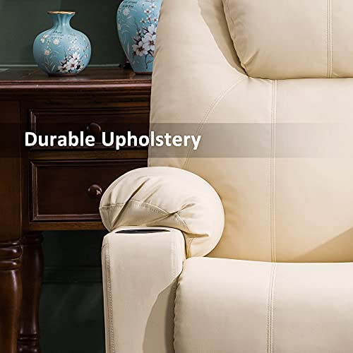 Mcombo Electric Power Lift Recliner Chair Sofa With Massage And Heat For Elderly, 3 Positions, 2 Side Pockets, And Cup Holders, Usb Ports, Faux Leather 7040 (Medium, Cream White) #TOP4