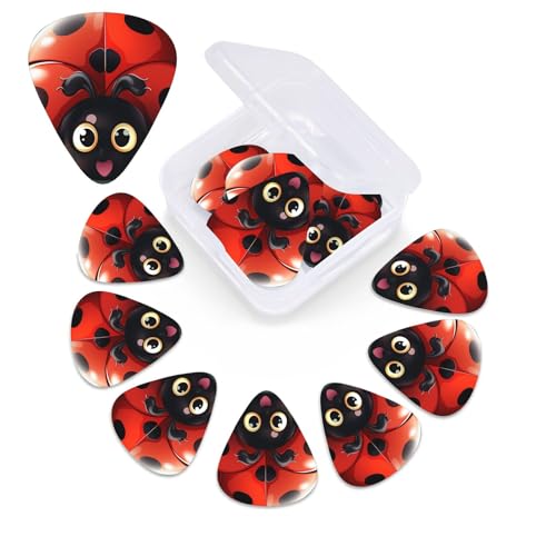 ギターピック 12個 アコースティックギター用 オーガナイザーストレージボックス付き ベースピック 漫画 てんとう虫 パーソナライズ ギターピック セルロイド プレクトラム 0.46mm 0.71mm 0.96mm ウクレレ用