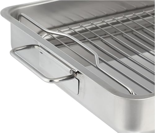 Stainless Steel Roasting Tray with Grill Rack – 40x32CM, Multipurpose Oven & BBQ Tray, Durable & Easy to Clean